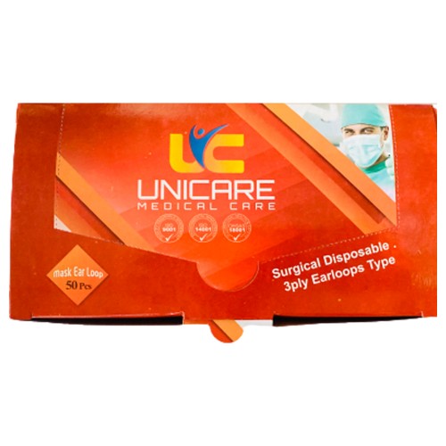 Unicare Face Mask with Elastic Bands, Box of 50 Pieces